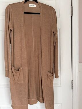 Abercrombie & Fitch Long Open-Front Cardigan - Camel/Tan